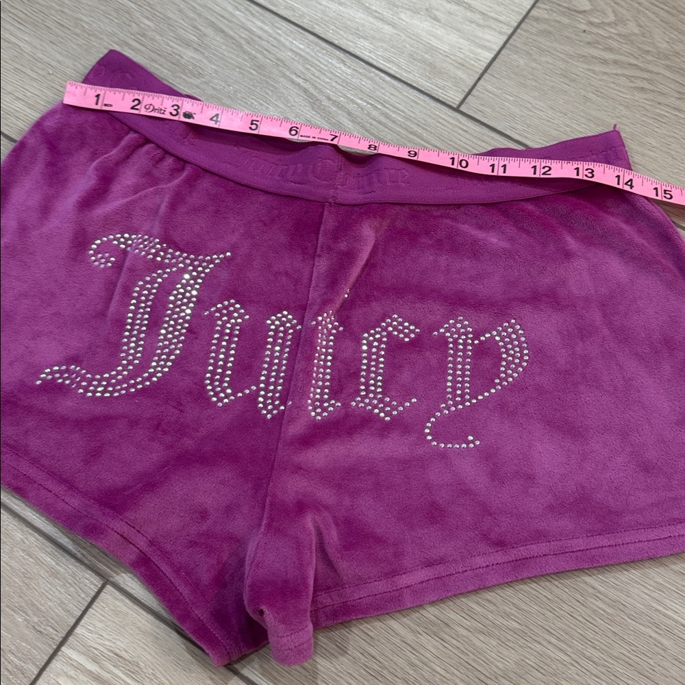 Y2K Juicy Loungewear Velour Shorts Sz M| Pink Sparkle Sleep 90s Comfy Spellout - Picture 2 of 5
